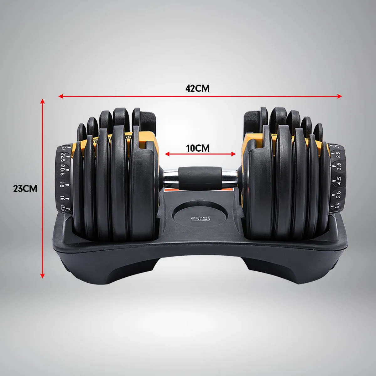 Adjustable 48kg Dumbbells, 15 Weights, Home Gym Set, Powertrain