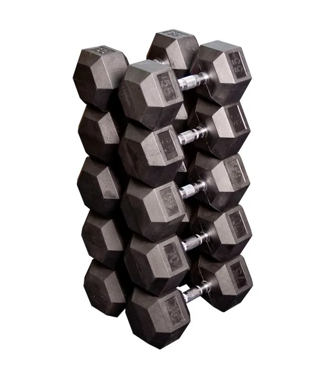 Commercial 55 - 75lb Rubber Hex Dumbbell Set