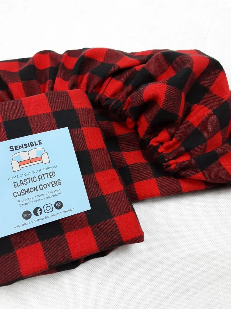 Custom Elastic Fitted & Protective Cushion Cover - Buffalo Plaid Flannel RV