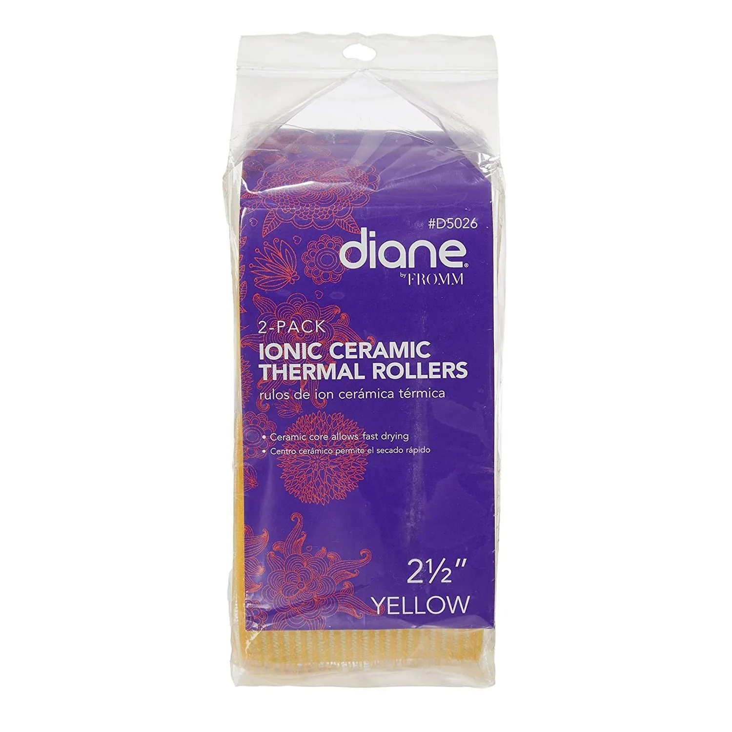 Diane Ionic Ceramic Thermal Rollers Yellow 2 1/2" 2pcs