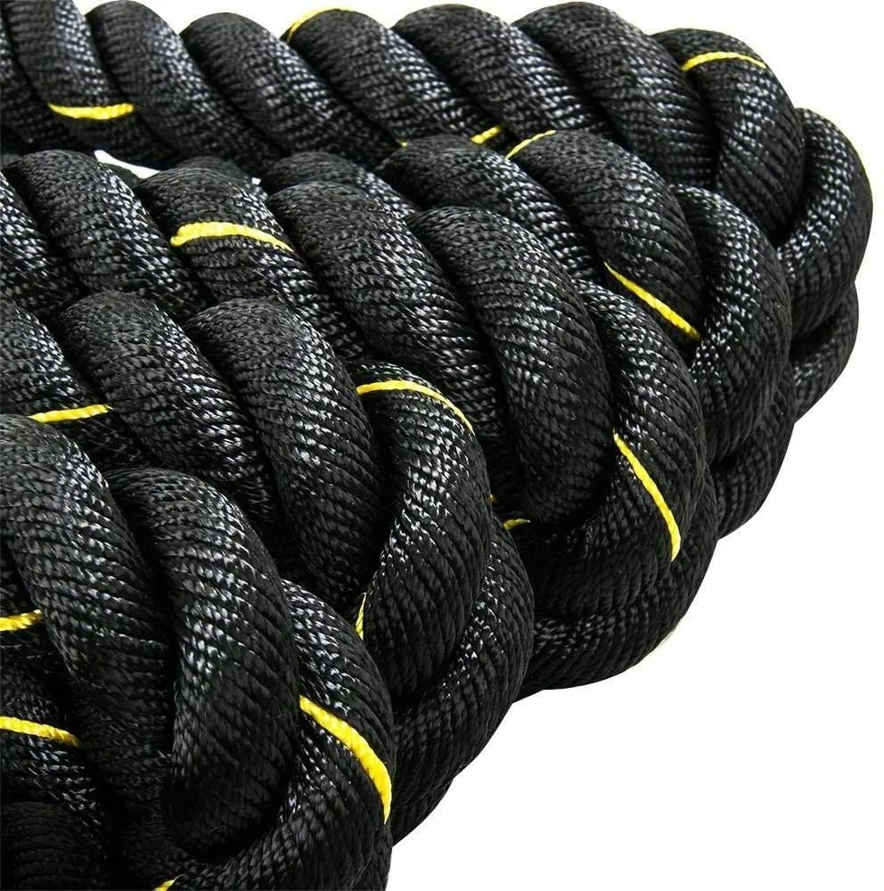 Let's Play LP-2540 Imported Pure Nylon Battle Rope for Indoor & Outdoor, Professional Polyester Rope with Strong Grip 30FT, 40FT, 50FT & 60FT (Black Colour)