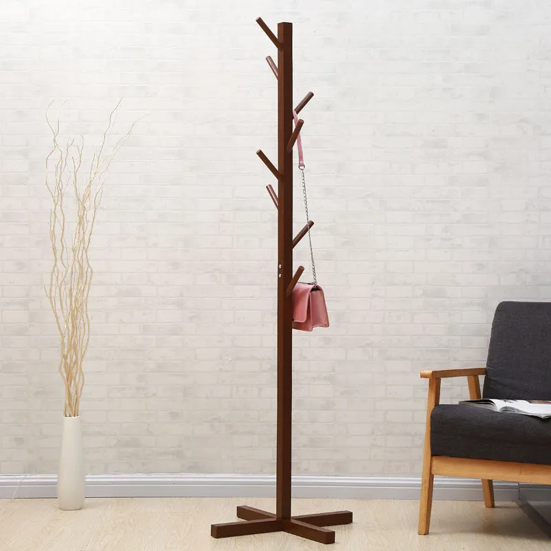 Modern Wooden Cross Base Stand Coat Hat Rack-Brown