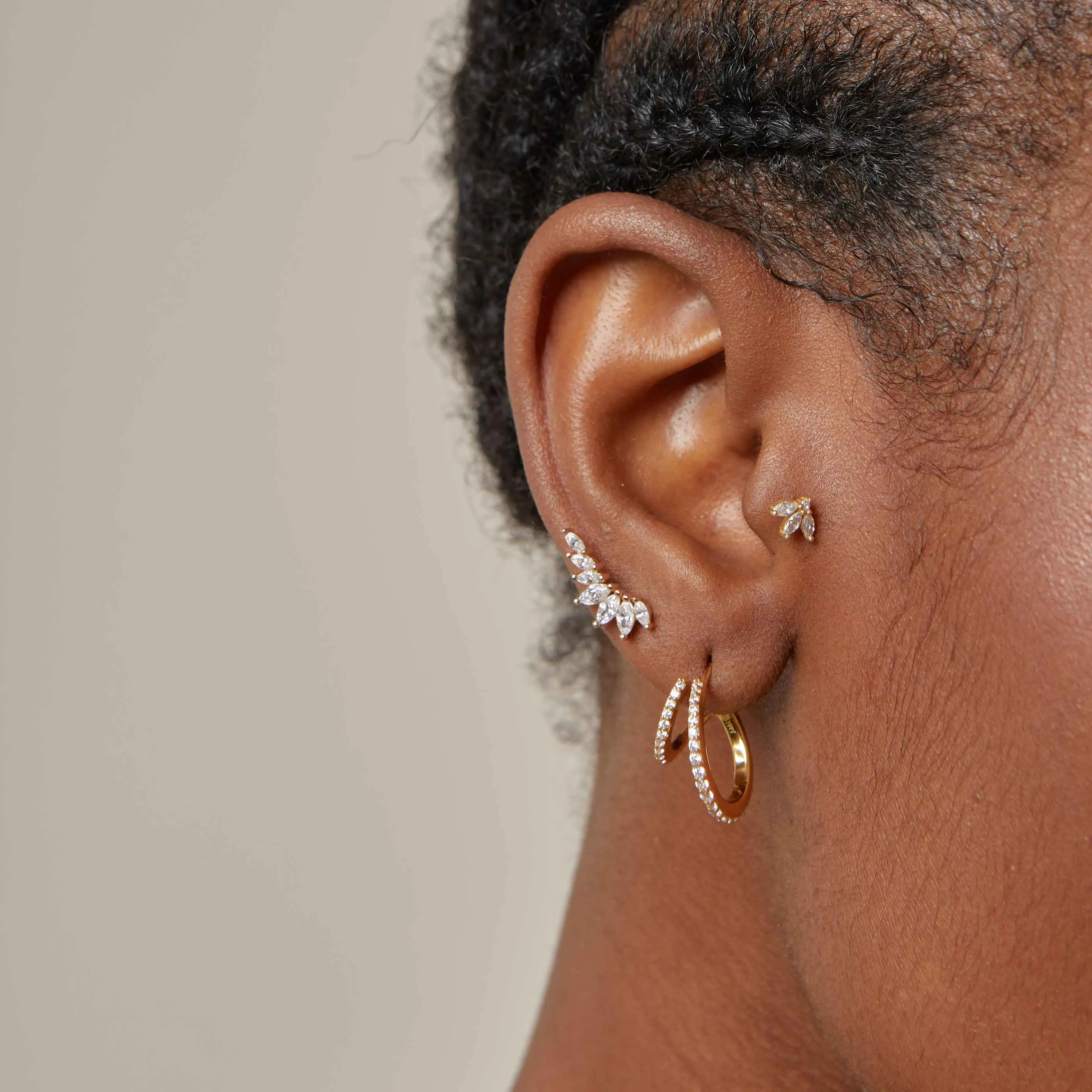 Navette Fan Barbell Earring in Gold