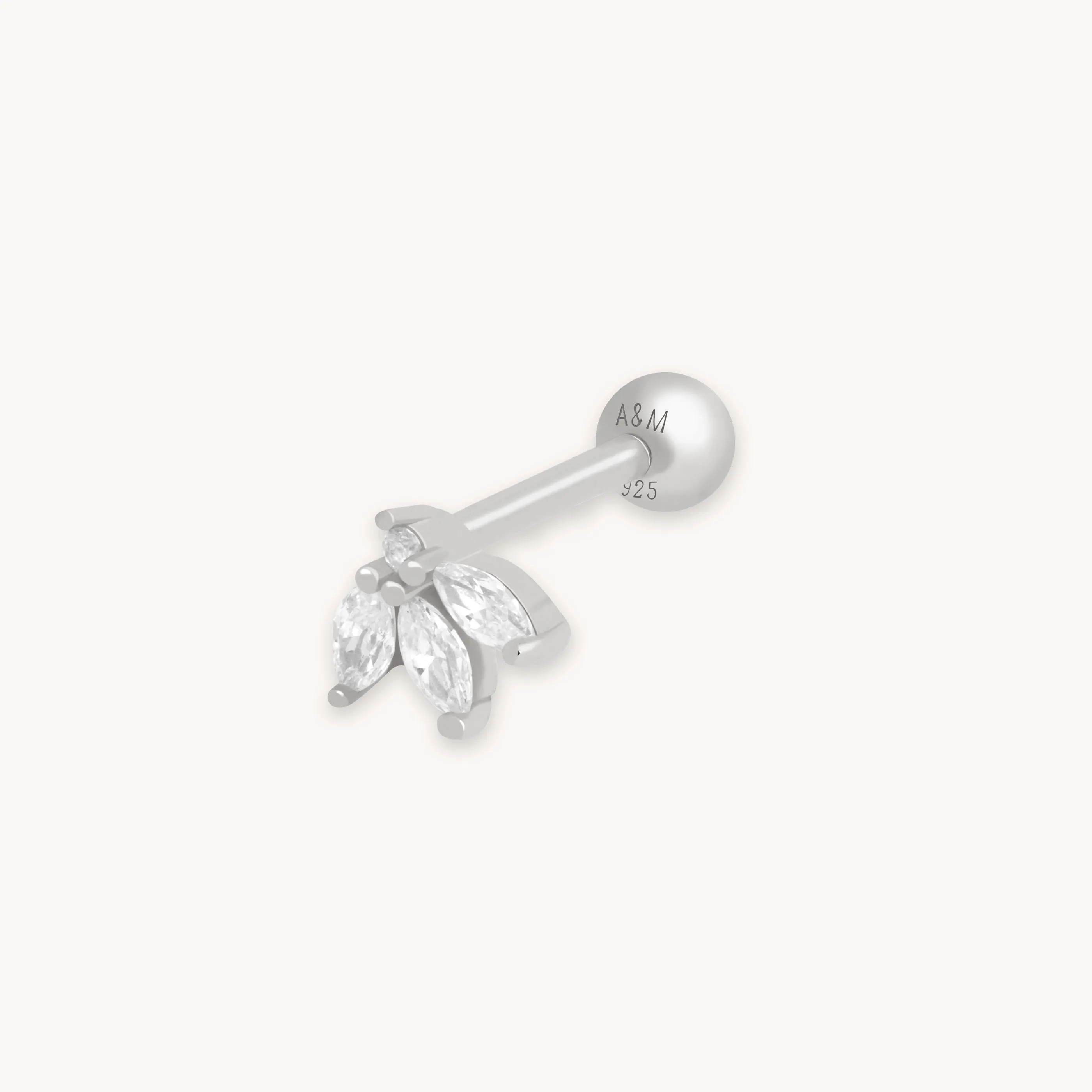 Navette Fan Barbell Earring in Silver