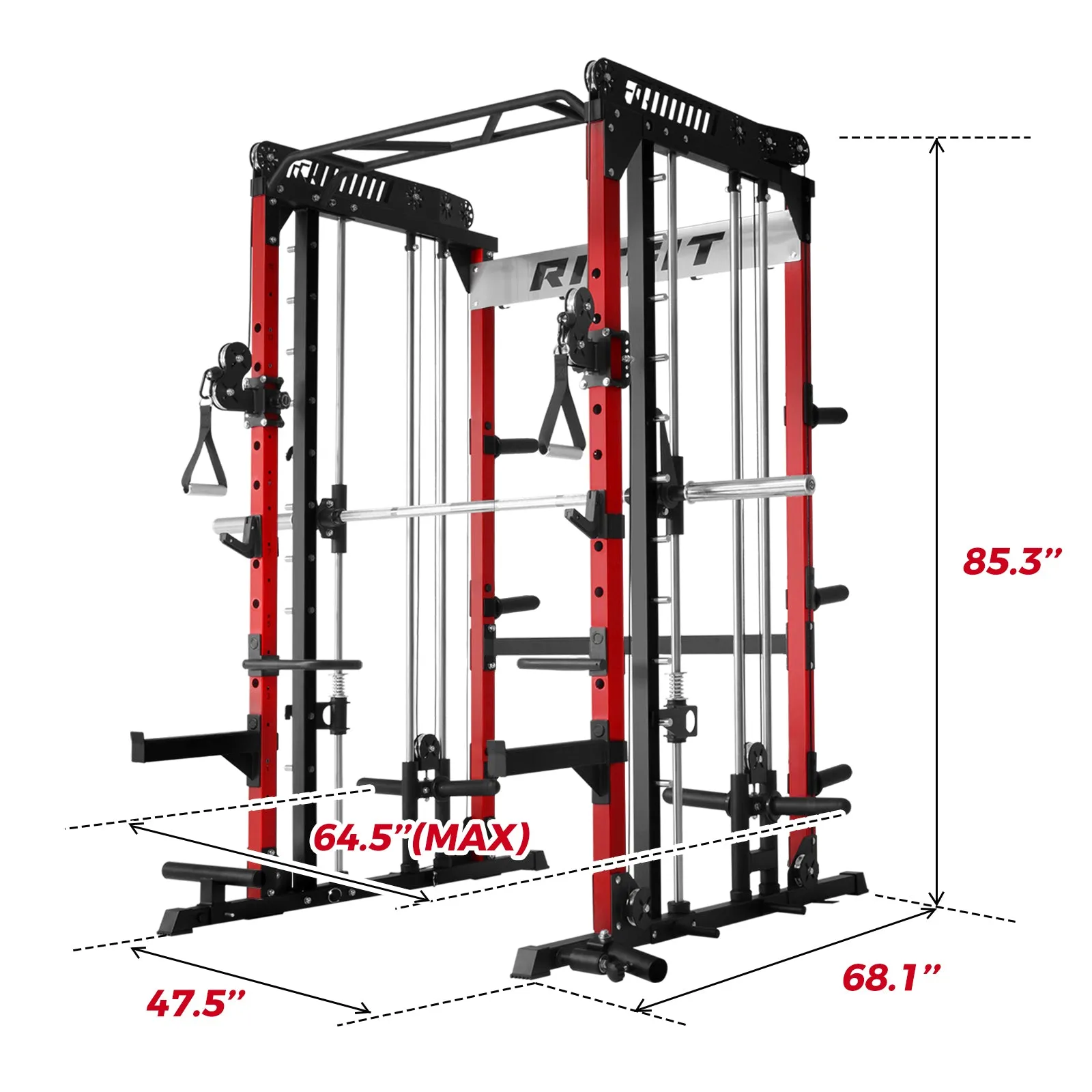 RitFit M1 Multi-Functional Smith Machine 2.0 with Cable Crossover System and Squat Rack for Home Gym