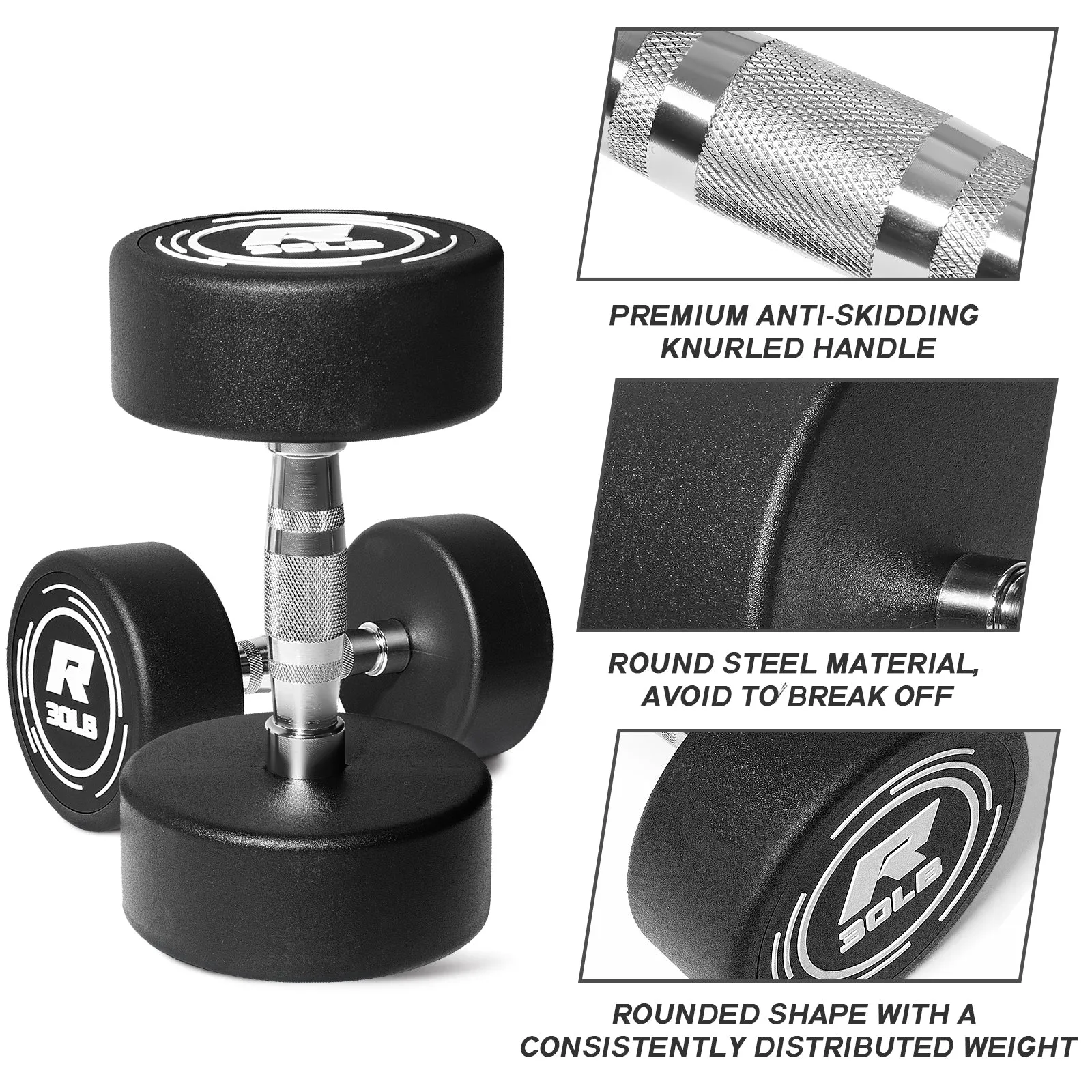 RitFit PVC-Coated Round Head Dumbbells Set with Rack