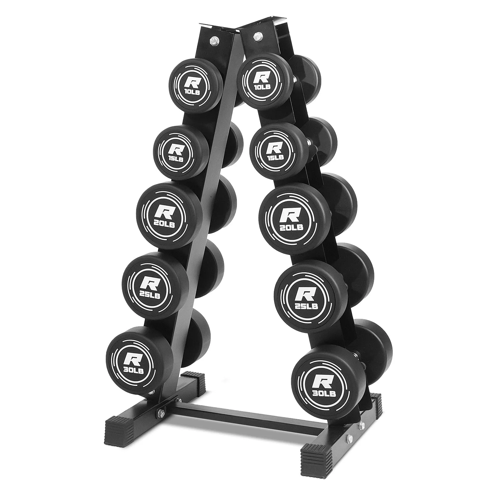 RitFit PVC-Coated Round Head Dumbbells Set with Rack