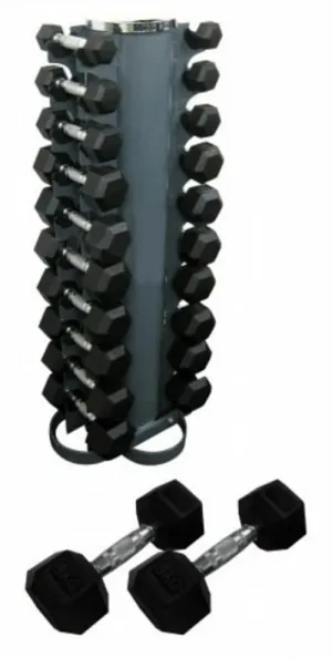 RUBBER HEX DUMBBELL "CLASS A" PACK 110KG (1-10KG)   MORGAN VERTICAL STAND