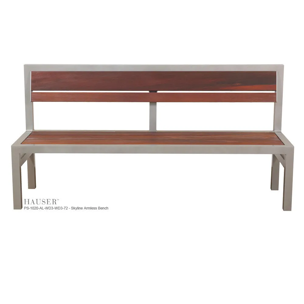 Skyline Armless Bench, Tropical Wood Slats