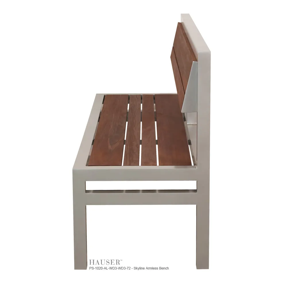 Skyline Armless Bench, Tropical Wood Slats