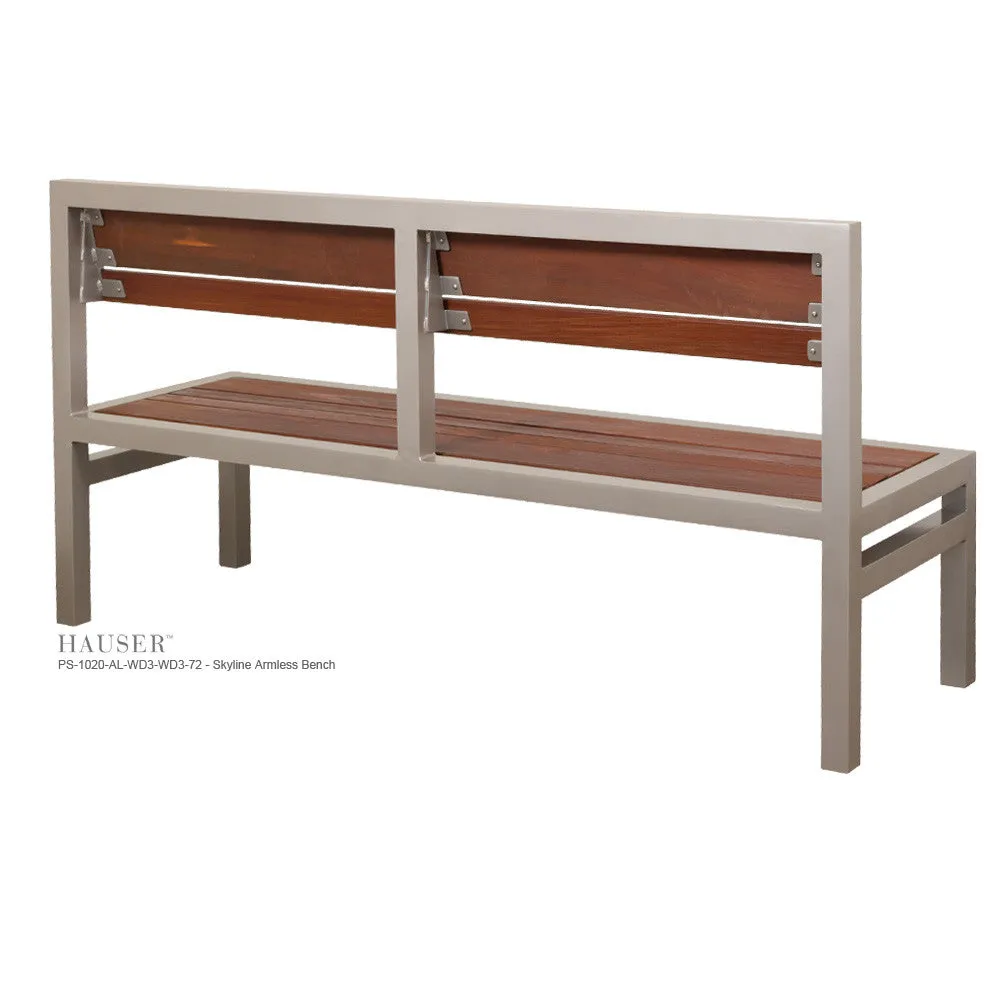 Skyline Armless Bench, Tropical Wood Slats