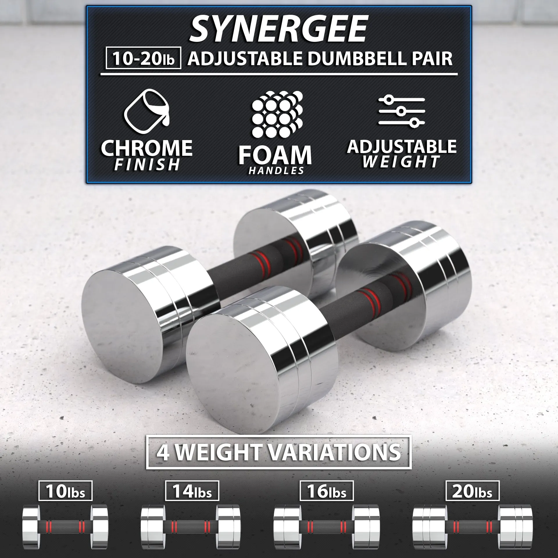 Synergee Adjustable Chrome Dumbbells