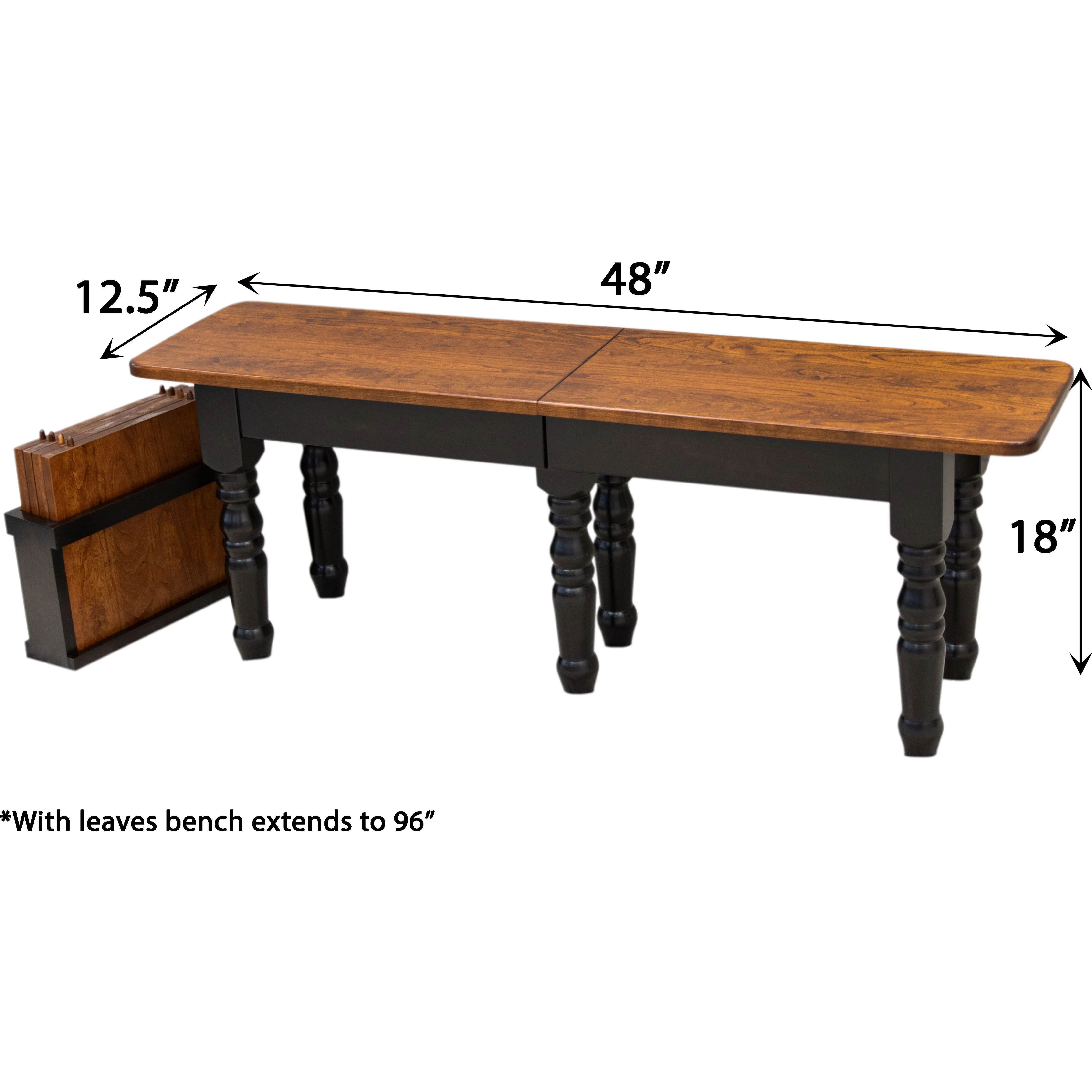 Turned Leg Expandable Bench, 4' to 8'