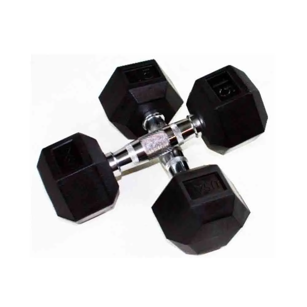 USA 5 lb to 30 lb Rubber Hex Dumbbells Set with A-Frame Rack