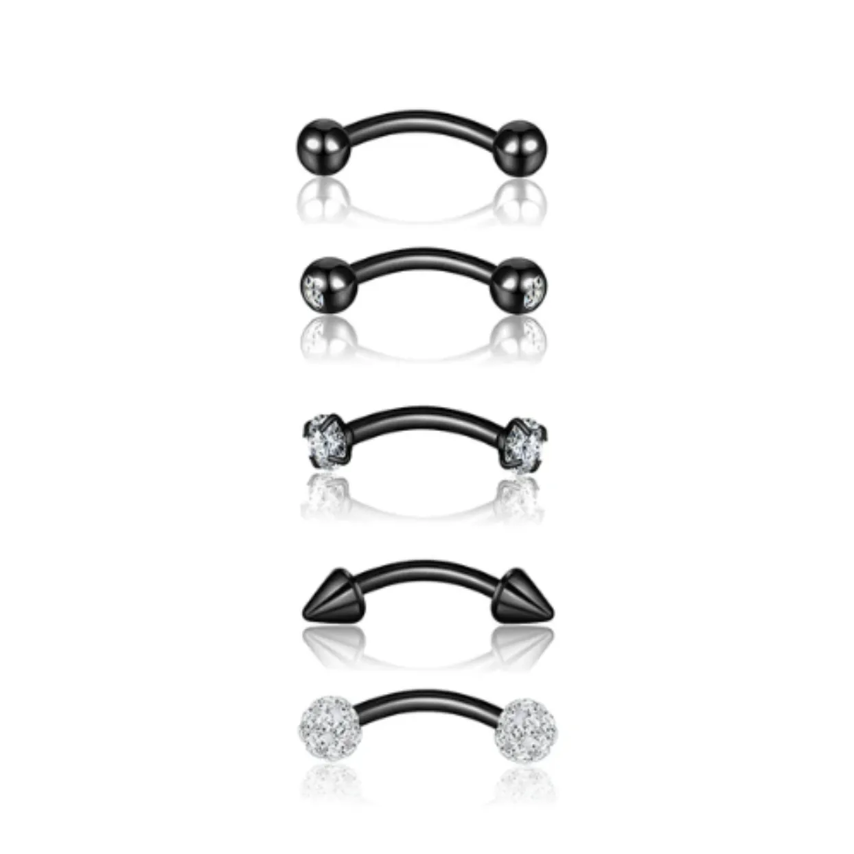 WATERPROOF 18K GOLD / BLACK OR SILVER PIERCING 5 PIECE SET