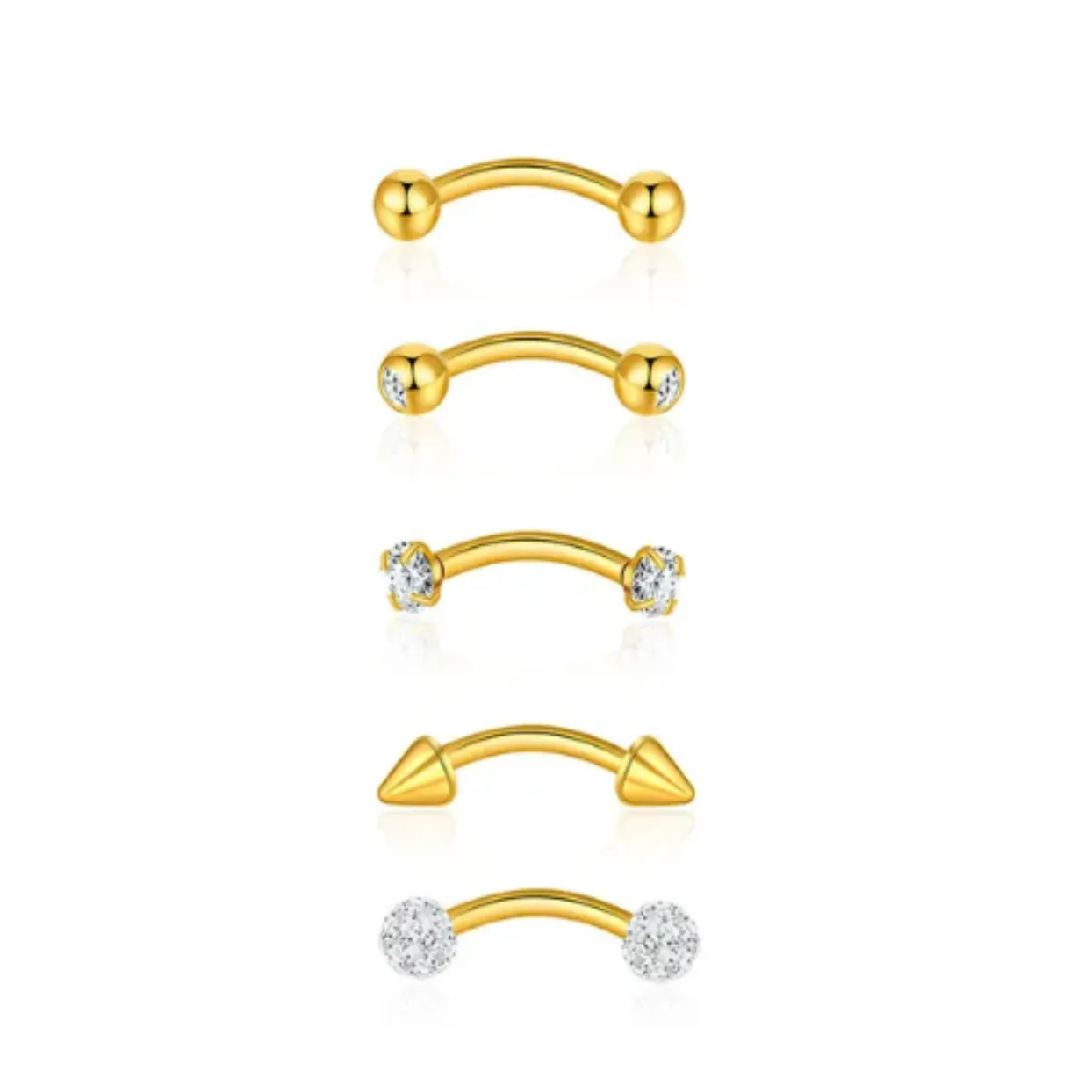 WATERPROOF 18K GOLD / BLACK OR SILVER PIERCING 5 PIECE SET