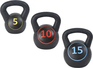 Wide Grip 3-Piece Kettlebell Exercise Fitness Weight Set, Include 5 Lbs, 10 Lbs, 15 Lbs and 20 Lbs, Set of 3 or Set of 4